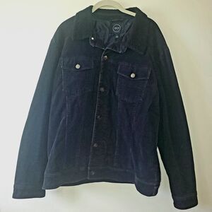 1901 Nordstoms Mens L Corduroy Trucker Jacket Shearling Collar Black Flap Pocket